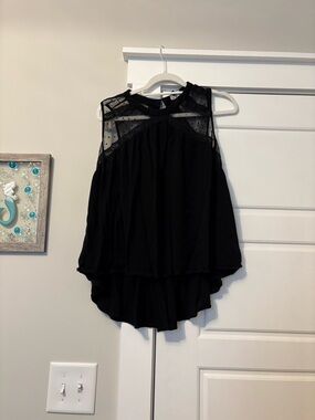 POL Black Asymmetrical Layered Mesh Yoke Skirt